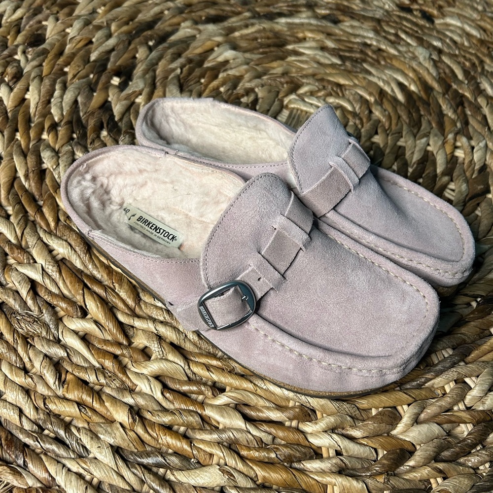 Birkenstock Pink Suede Buckley Mules